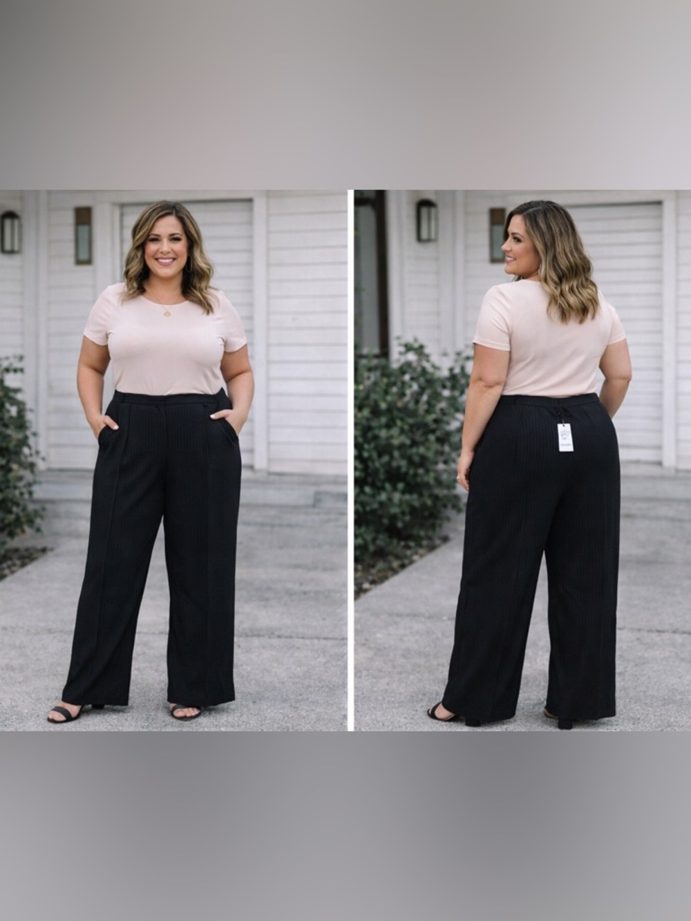 Maggy London Black Pinstripe Wide-Leg Pants